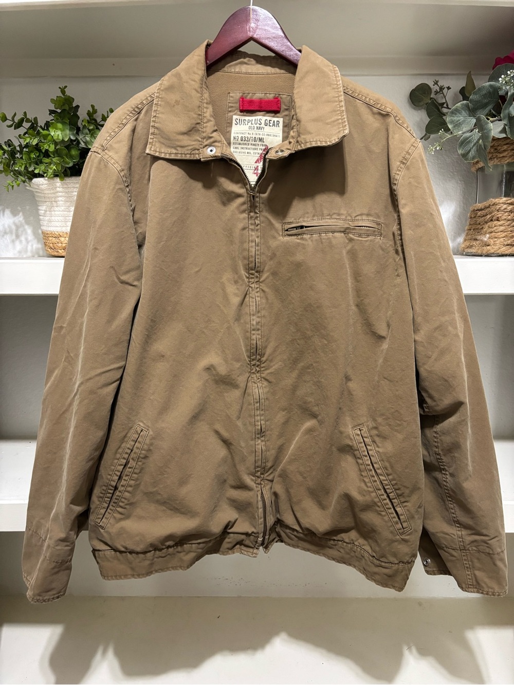 Old Navy Men's Tan Zip-Front Bomber Jacket